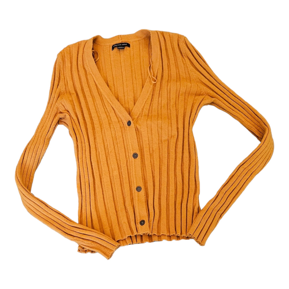 American Eagle Small Orange Long Sleeve Button Up Sweater - Picture 1 of 7